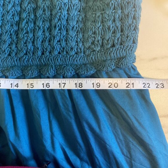 Lane Bryant Plus Size 18 Crochet Front Sun Dress Teal Bohemian Minimalist Knit - Picture 12 of 12